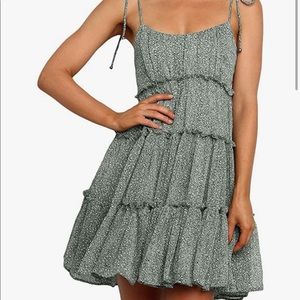 Green printed mini dress with tie straps size M